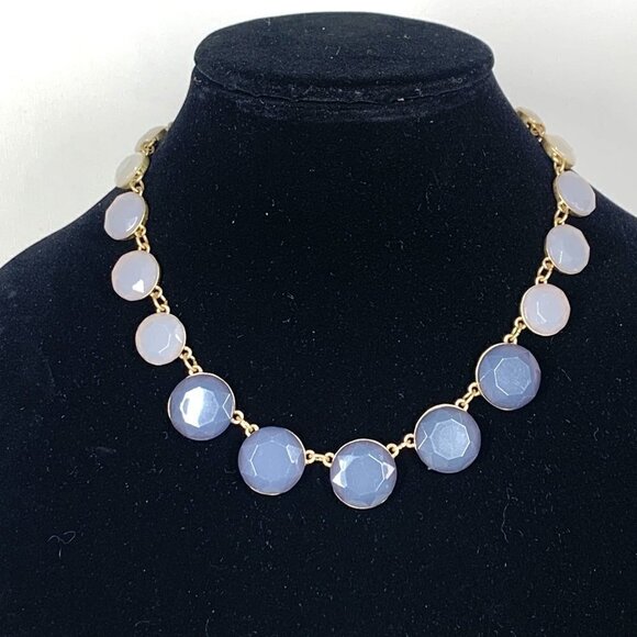 Riviere Necklace With Blue Ombre Faceted Faux Gems Gold Tone 7” Drop - Picture 1 of 7